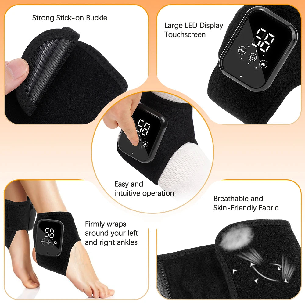 1 Pair Portable Vibration Ankle Support Brace Hot Compress Foot Massager with Heating Pad for Arch & Foot Comfort