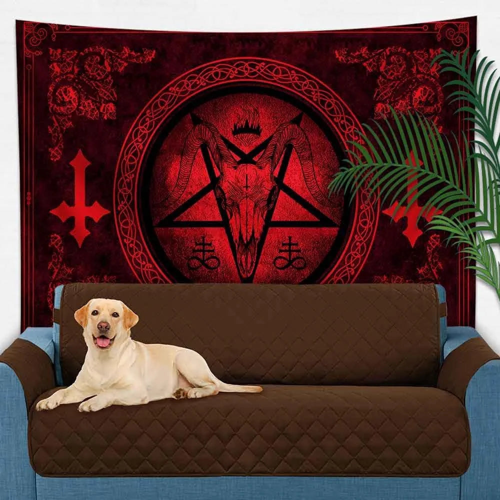 VIKAMA Halloween Dark Night Ritual Tapestry Satanic Goat Head Witch Secret Chamber Altar Bar Room Decoration