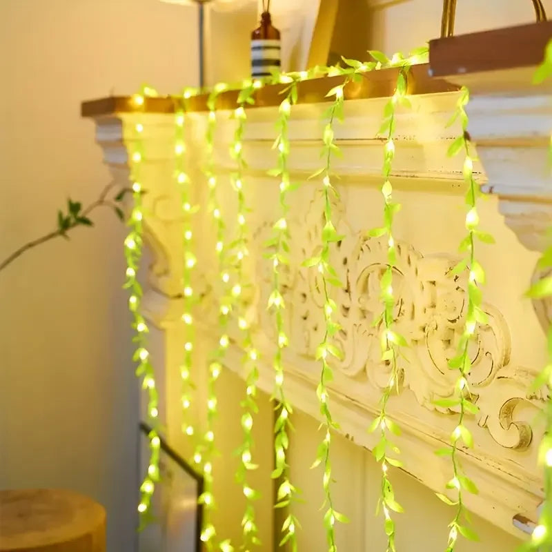 3M USB Maple Leaf Curtain Lights Ivy Artificial Green Leaf Garland Fairy Light String for Indoor Outdoor Wedding Wall Decoration
