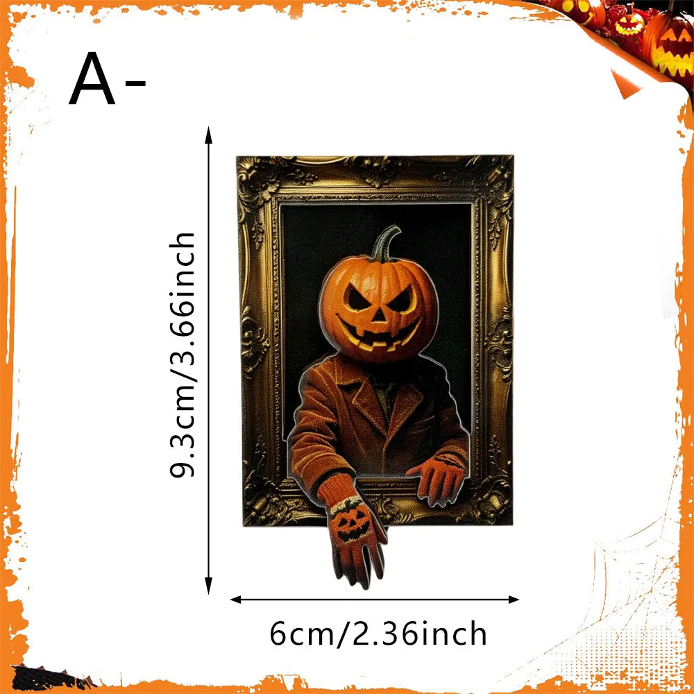 4/8PCS Halloween Wooden Refrigerator Magnet Spooky Art Fridge Magnet Frame Picture Stickers Halloween Party Gift Home Decor