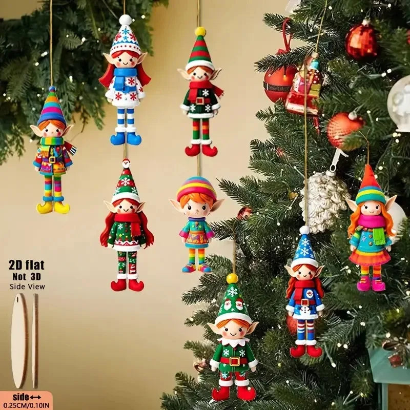 8/16/32Pcs Christmas Wooden Pendants 2D Angel Elf Xmas Hanging Ornament with Rope 2025 Christmas Home Decoration DIY Gift Labels