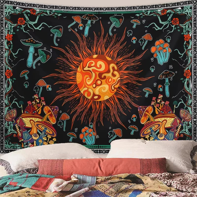 VIKAMA Star and Moon Embroidered Tapestry Constellation Boho Living Room Bedroom Meditation Room Decoration