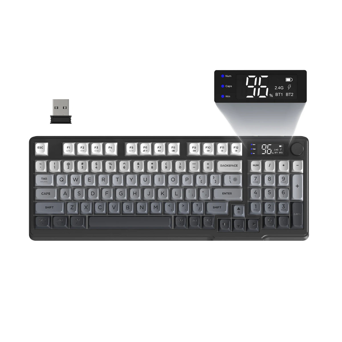 ZIYOU LANG Wireless Gaming Keyboard with Display Screen & Knob, Bluetooth/2.4GHz Quiet Membrane Keyboard, 3000mAh Rechargeable