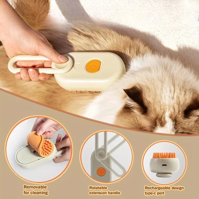 Pet Steam Spray Comb for Detangling and Deshedding 3-in-1 Hair Removal No-Wash Cleaning Massage Grooming Brush for Cats and Dogs