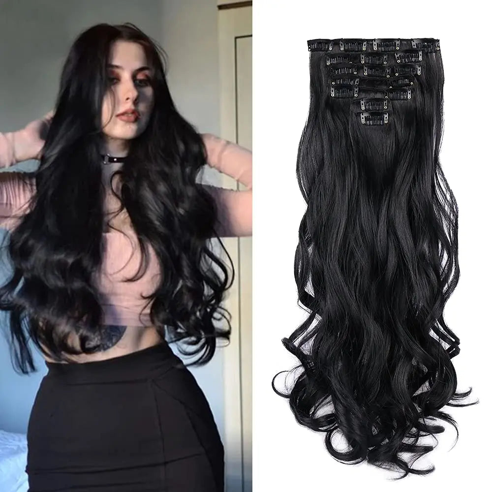 22 Inch Elegant Sexy White Hair 7Pcs/Set 16 Clips Long Curly Wave, Body Wave Synthetic Hair Extensions Clip-in Hair Extensions