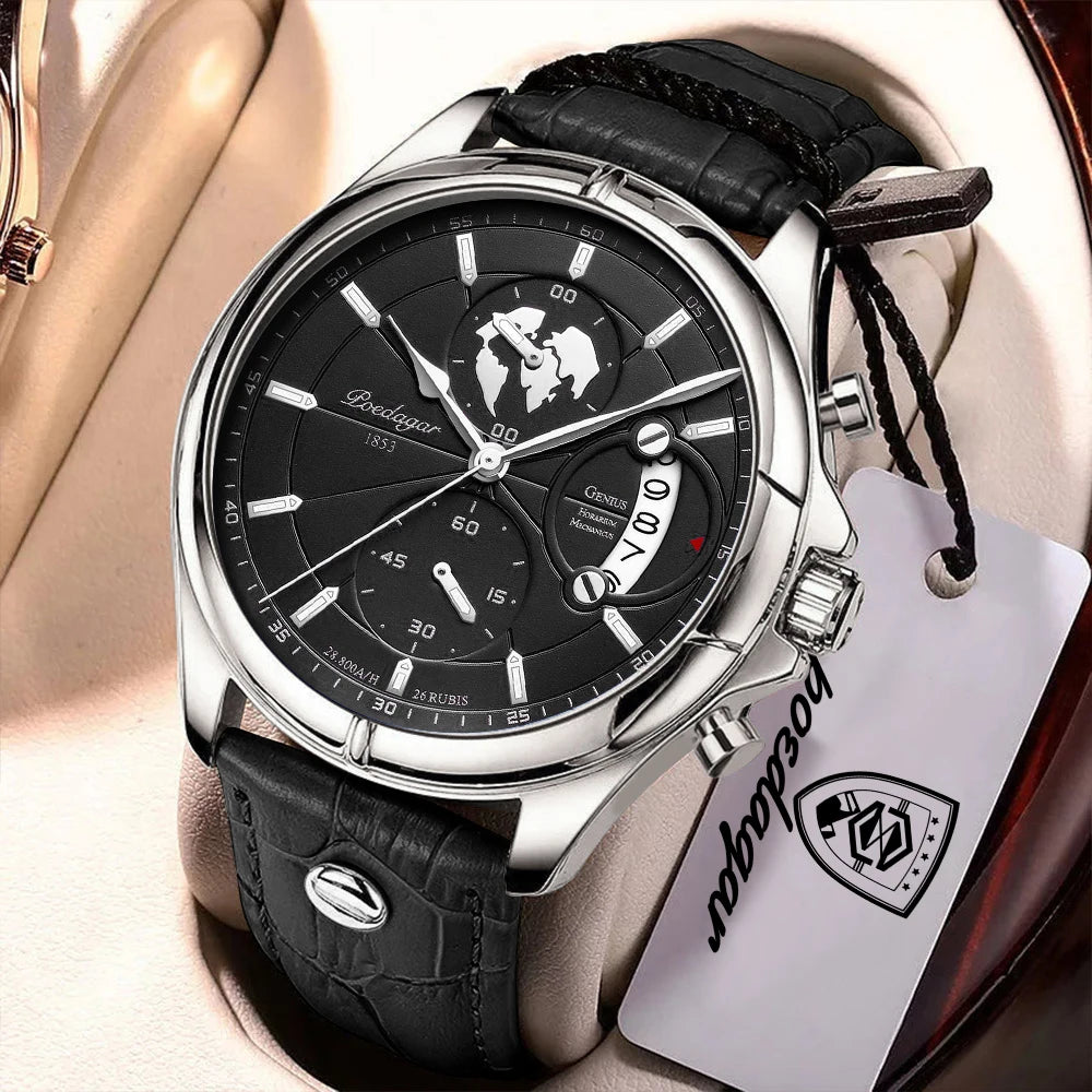 POEDAGAR Luxury Original Man Watch Chronograph Date Waterproof Men Wristwatch Leather Quartz Business Sports Men's Watches Reloj