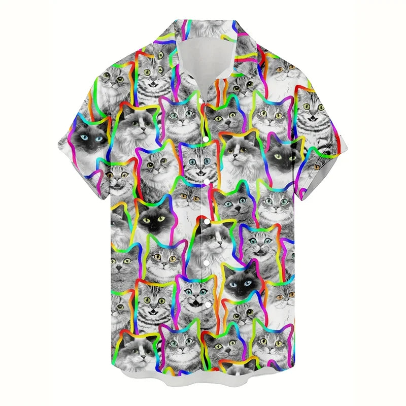 Fashion Cat Dog Hawaiian Shirt Men 3d Printed Animal Pig Graphic Short Sleeve Shirts New Design Summer Beach Lapel Button Blouse
