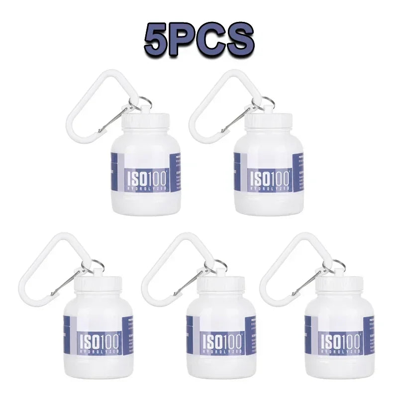 1-20Pcs Portable Protein Powder Bottle Mini Keychain Medicine Powder Container Carabiner Bucket One Cup for Gym Travel Outdoor