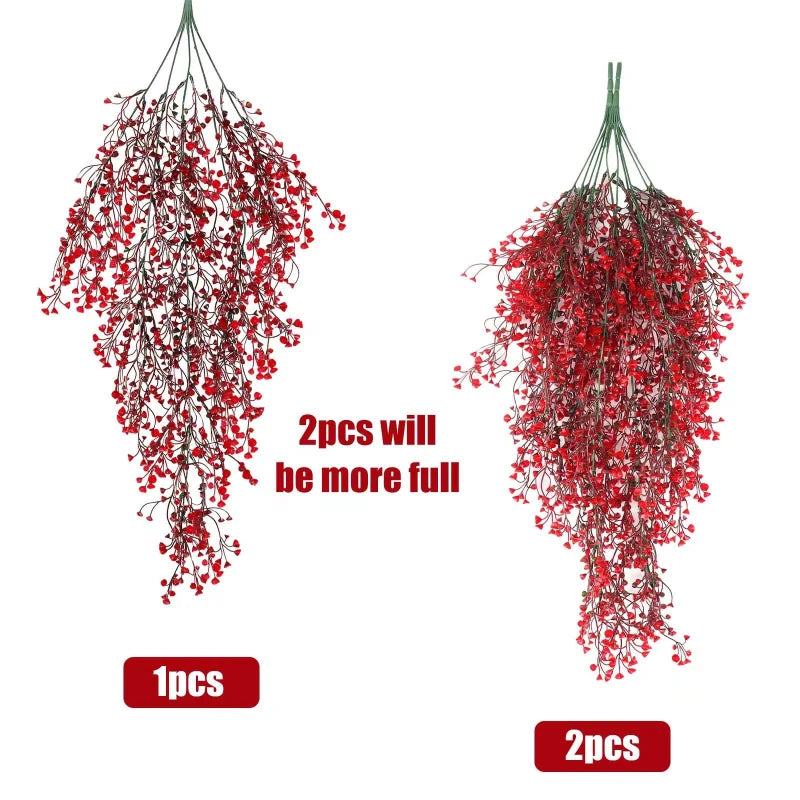2Set DIY Glowing Artificial Hanging Plants Garland Red Ferns Fake Ivy Plant for Christmas Home Wedding Party Garden Decoration