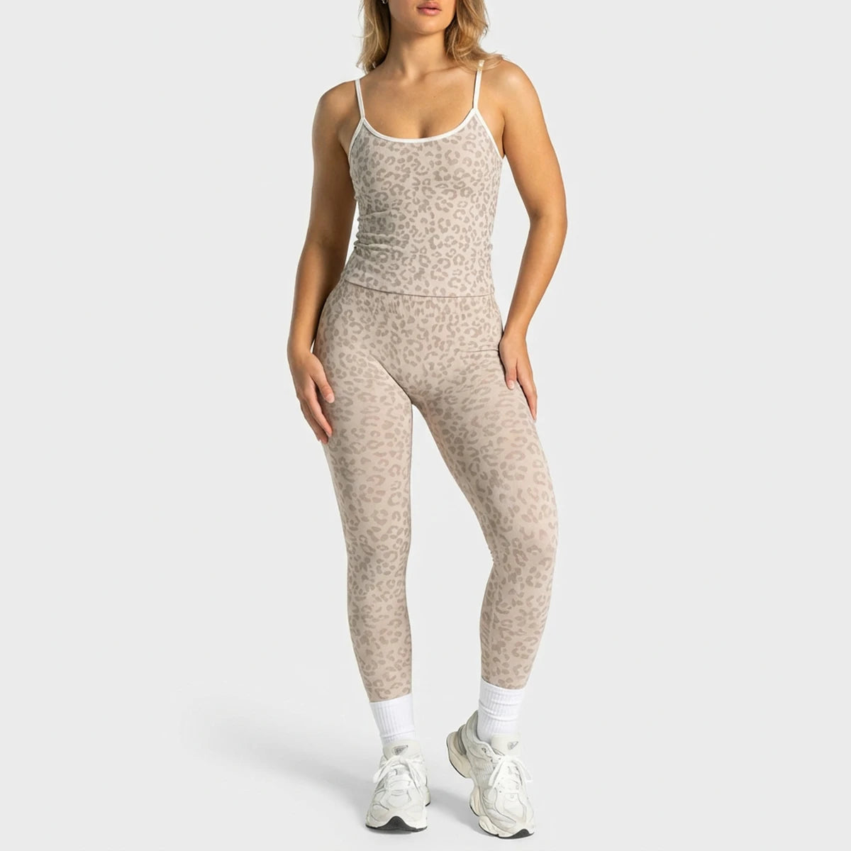 Wild Leopard Yoga Workout Set Sleeveless Top & Long Pants for Women, Moisture Wicking High Stretch Fitness Activewear