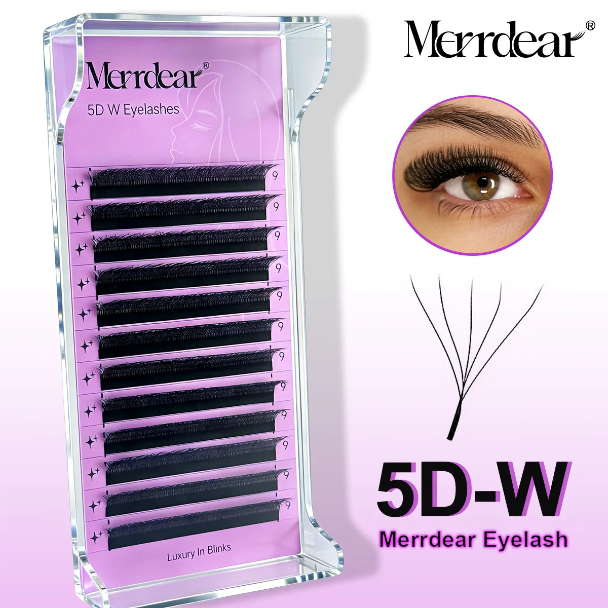 Merrdear W-Shape 5D W Eyelash Extensions 0.07mm/0.10mm Light Dense False Lashes for Beauty Makeup Salons