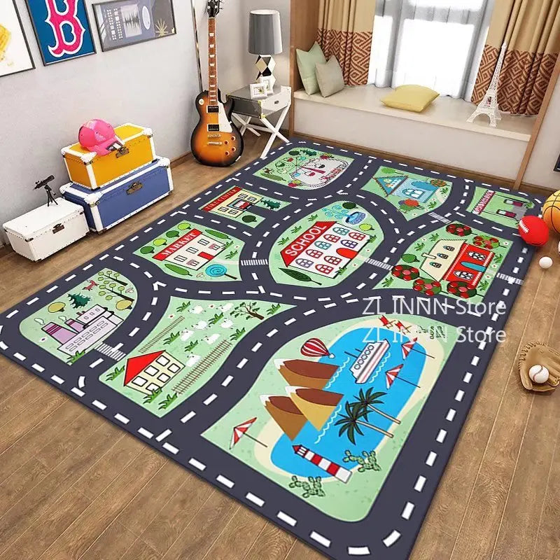 Thickened Flannel Carpet Living Room Children's Bedroom Decoration Floor Rug Cartoon Road Play Mat Soft Tatami Carpets Non-slip