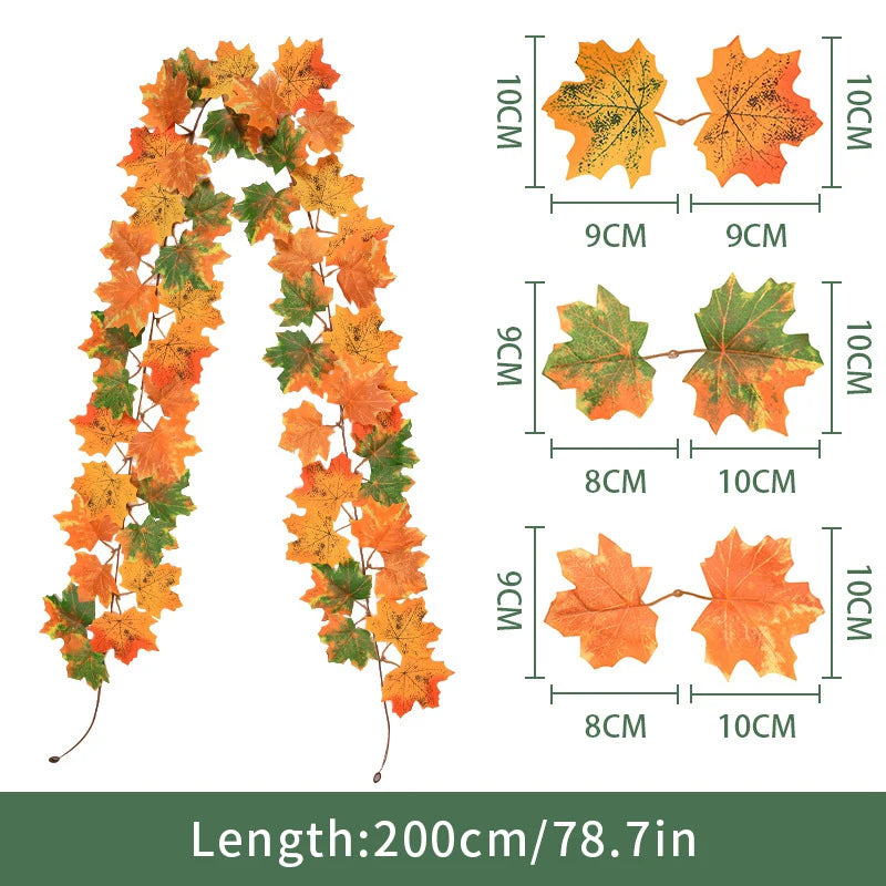 Artificial Maple Leaf Garland Rattan Fake Fallen Leaves Vine  Thanksgiving Halloween Wedding Festival Atmosphere Autumn Decor