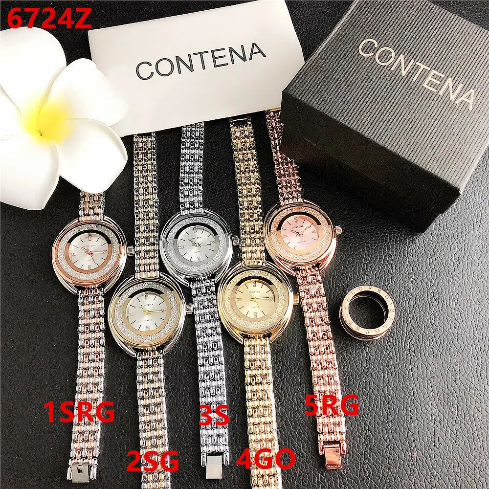 Luxury Rhinestone Ladies Stainless Steel Watch CONTENA Fashion Gold Women's Watch Diamonds Ceasuri Quartz Wristwatches Clock