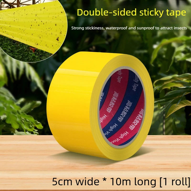 1 Roll 10M Yellow Double-Sided Sticky Insect Barrier Tape Anti-Climb Insect Trap Tape Non-Toxic for Ants Moths Aphids Whiteflies