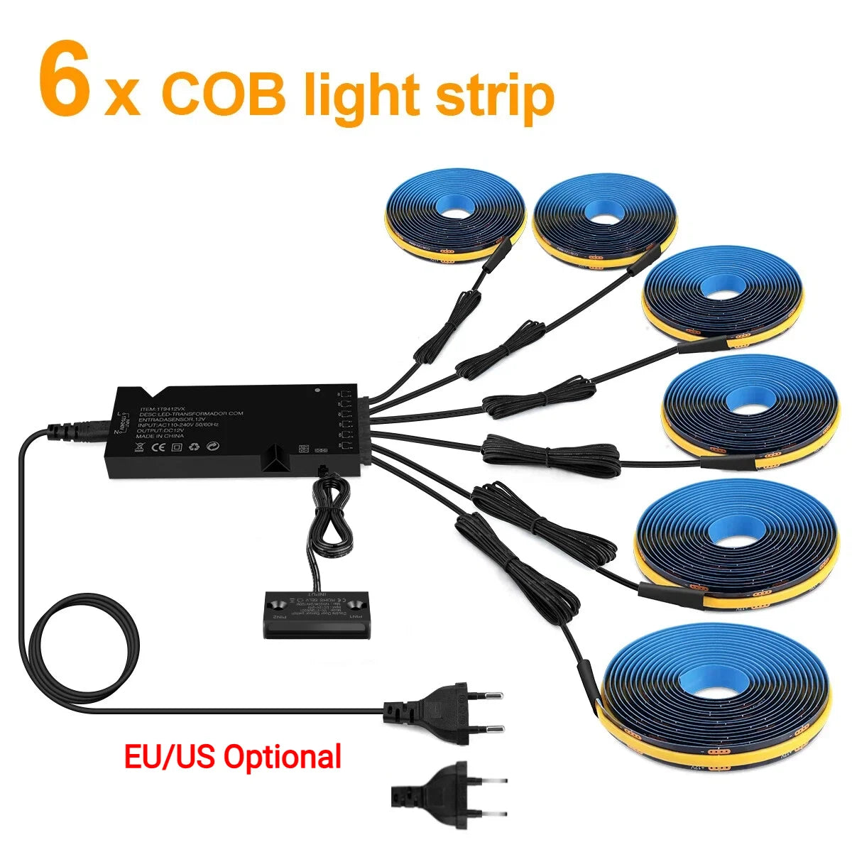 1-10PCS Black COB LED Strip Lights With Double Door Sensor Switch Kit 12V Cabinet Lighting for Kitchen Wardrobe Closet