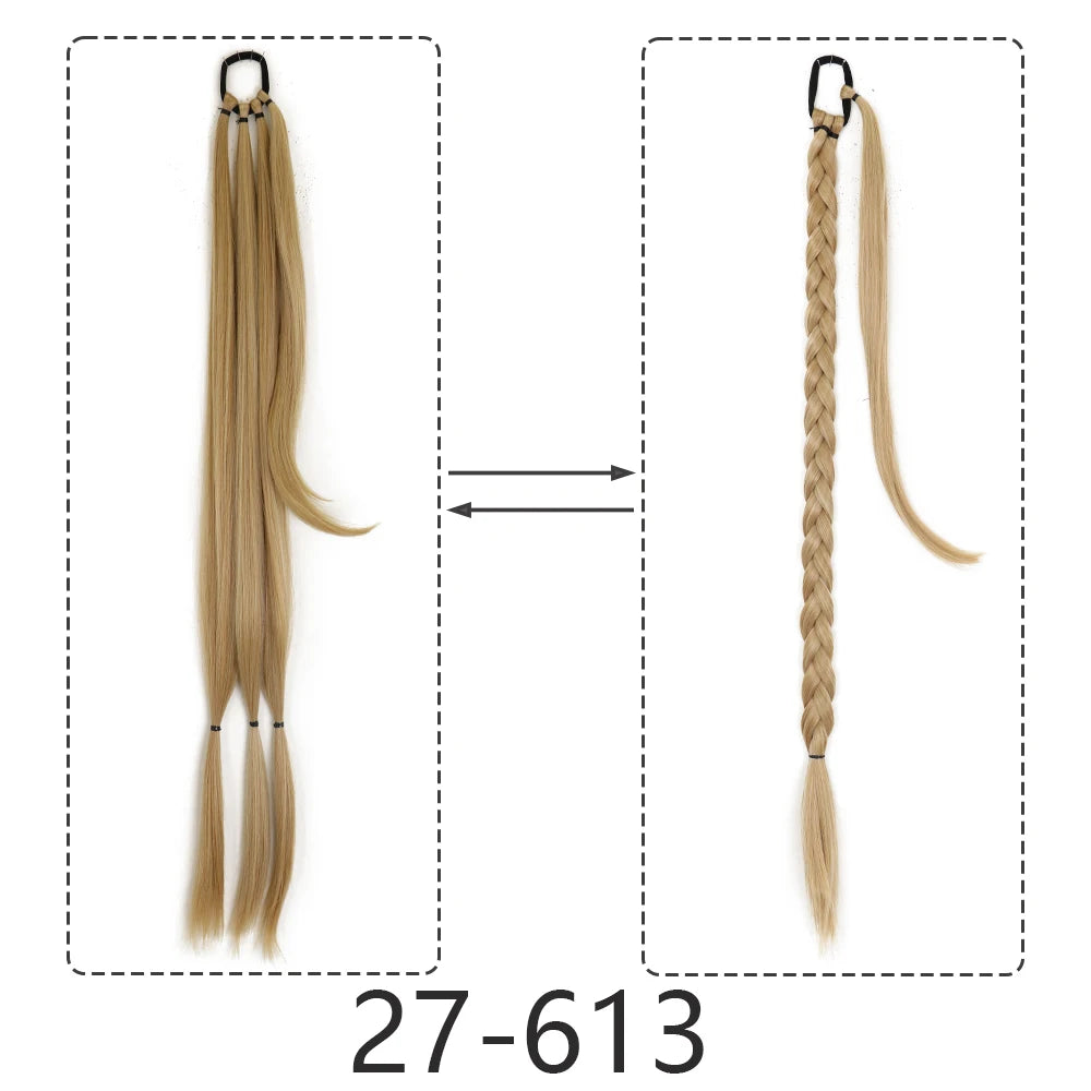 Synthetic Braided Ponytail Extensions Black Natural Hairpiece Long Pony Tail with Hair Tie Rubber Band Hair Blonde for Women