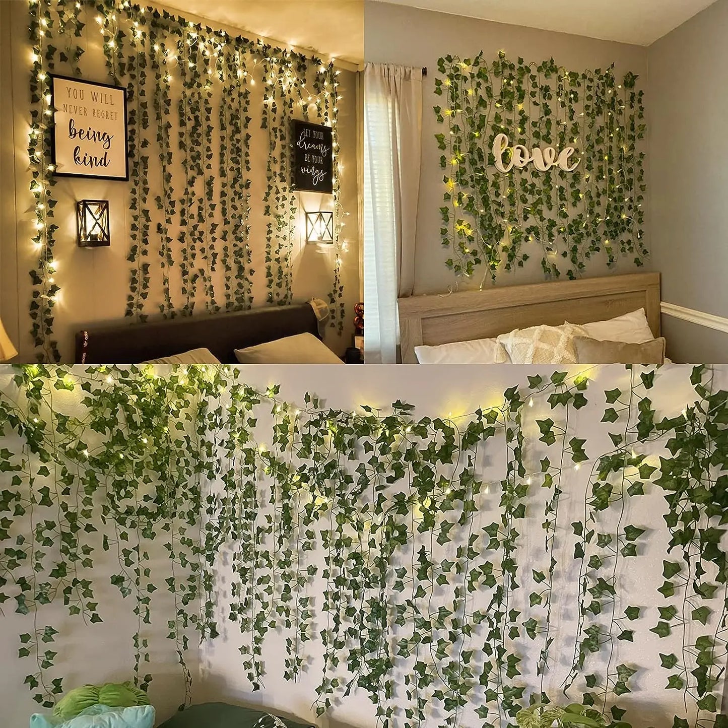 2 Meters LED light string Artificial Green Leaf Vine Home Festival Wedding Bridal garden Hanging green plants party Decoration