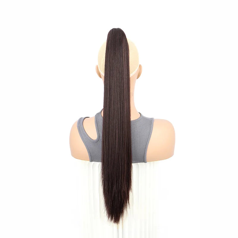 24Inch Synthetic Long Straight Claw Clip On Ponytail Hair Extensions Heat Resistant Ponytail Blonde Black Hairpiece for Women