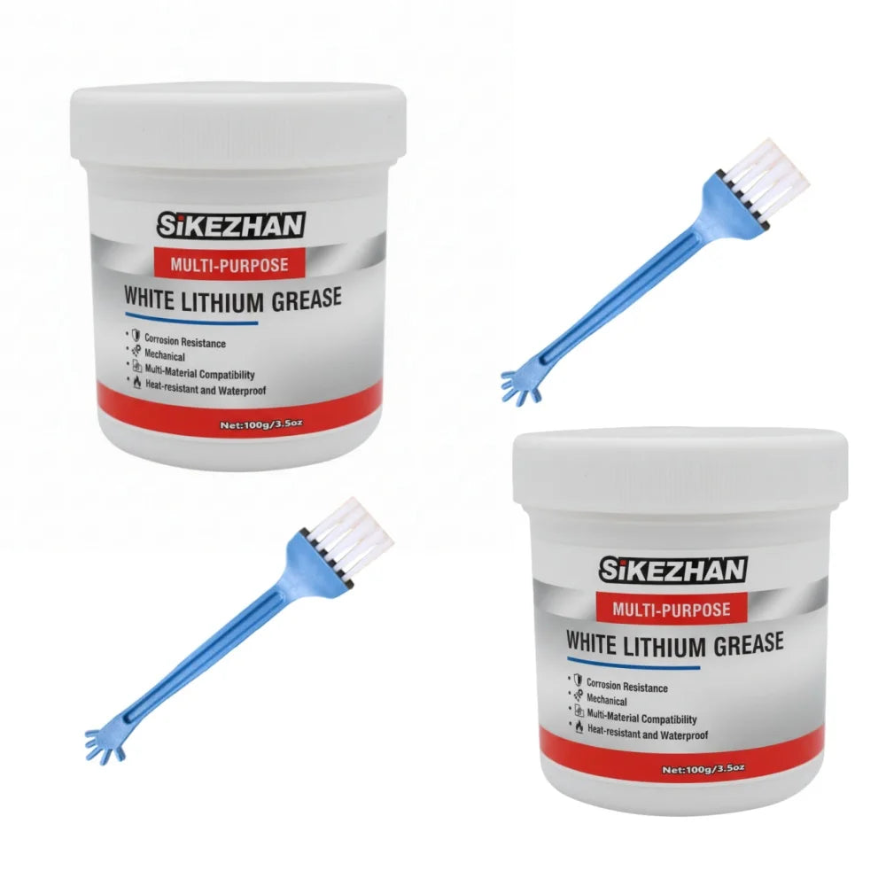 Multi-Purpose White Lithium Grease by SIKEZHAN, Lubricant with Brush for Garage Doors, Bearings & Automotive
