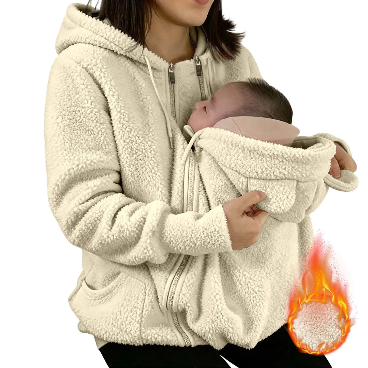 Autumn Winter Kangaroo Baby Carrier Hooded Jackets For Women Casual Hooded Mommy Outerwear Thickened Fleece Baby Pocket Jackets
