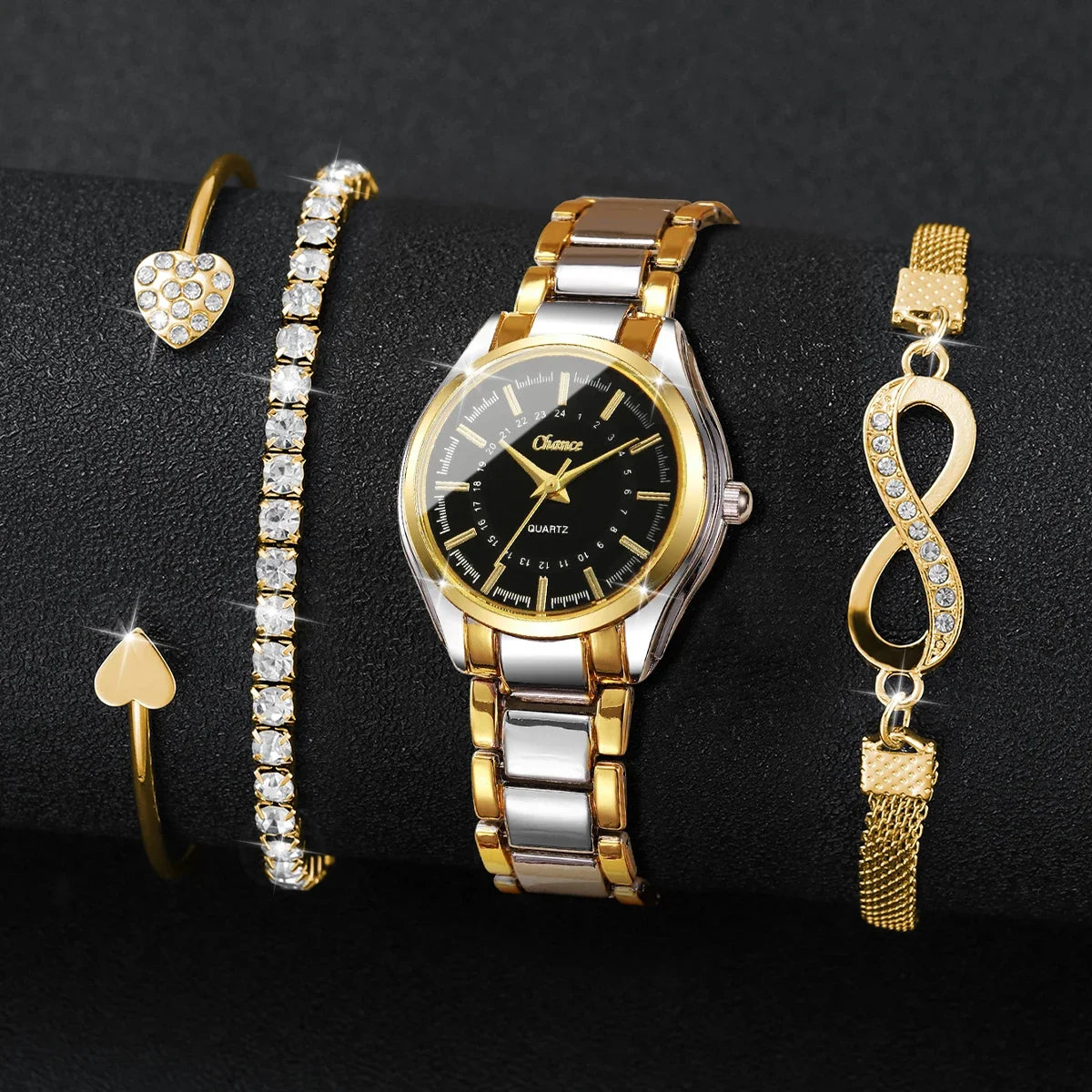 4PCS Elegant Women Watches Bracelets Set Ladies Luxury Analog Quartz Wristwatch Accessories Gift Relogio Feminino（Without Box）