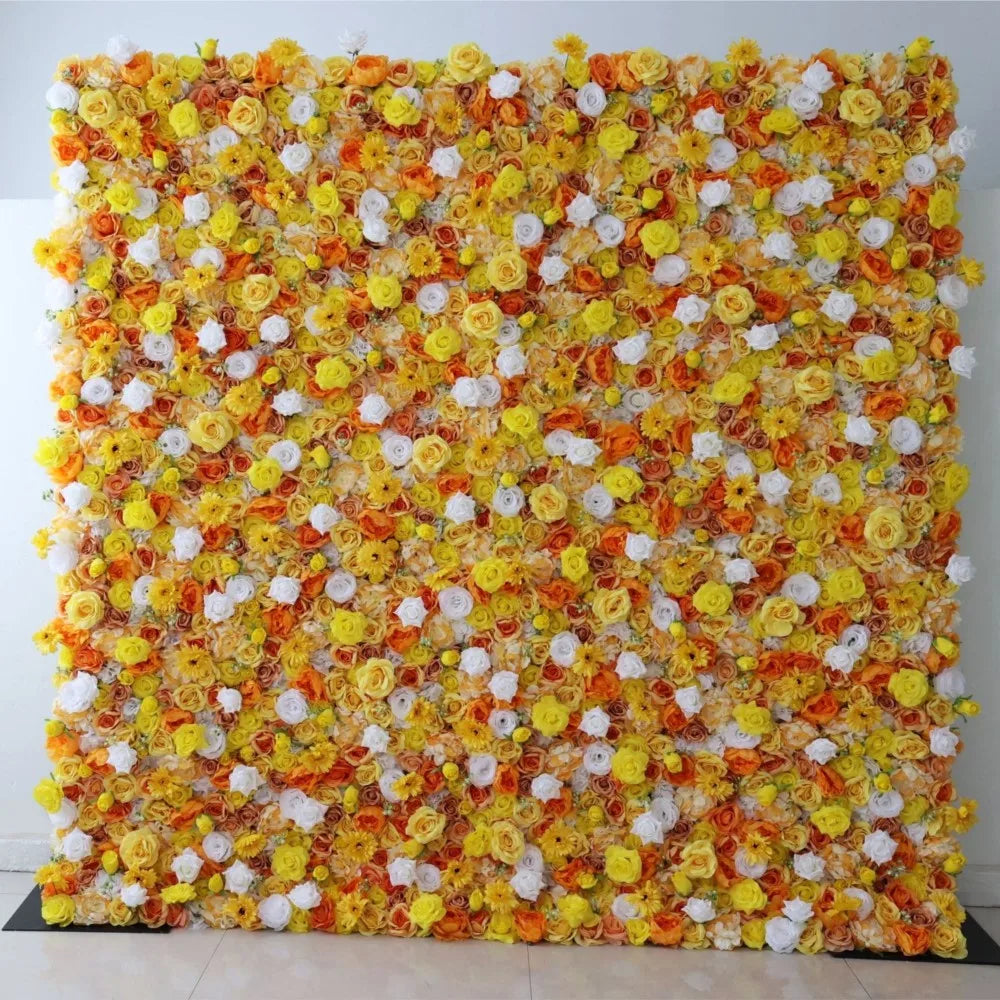Outdoor Wedding Backdrop 3D Yellowe series Curtain Cloth Flower Wall Rose Gerbera Arrangement Floral Event Party Reception Props