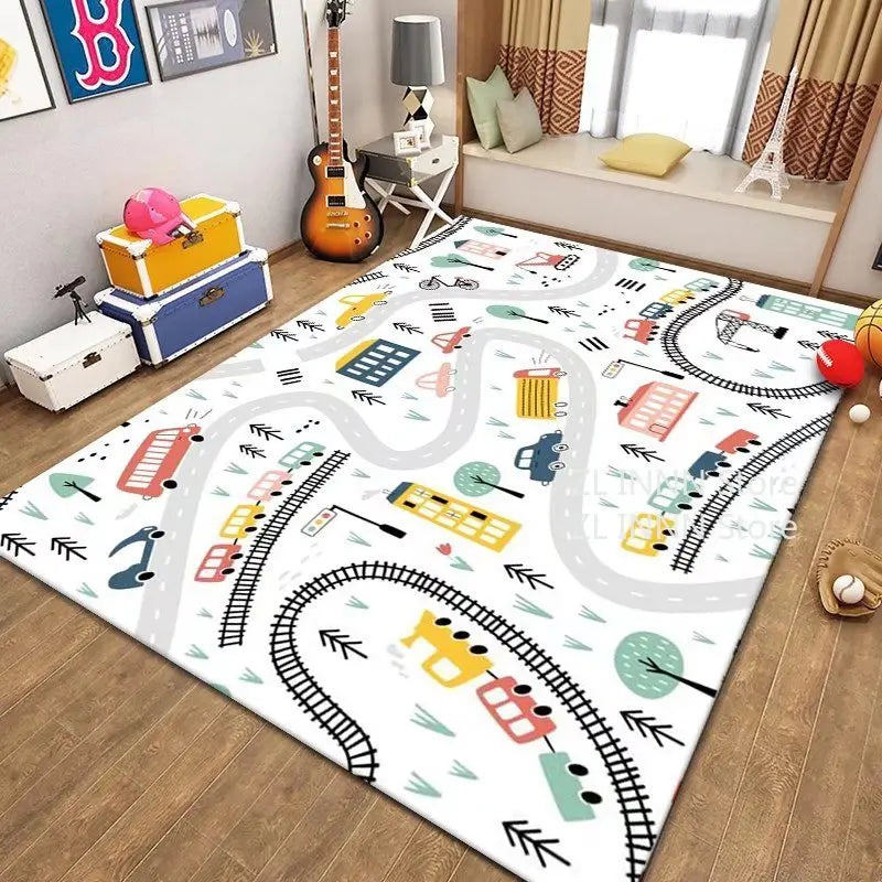 Thickened Flannel Carpet Living Room Children's Bedroom Decoration Floor Rug Cartoon Road Play Mat Soft Tatami Carpets Non-slip
