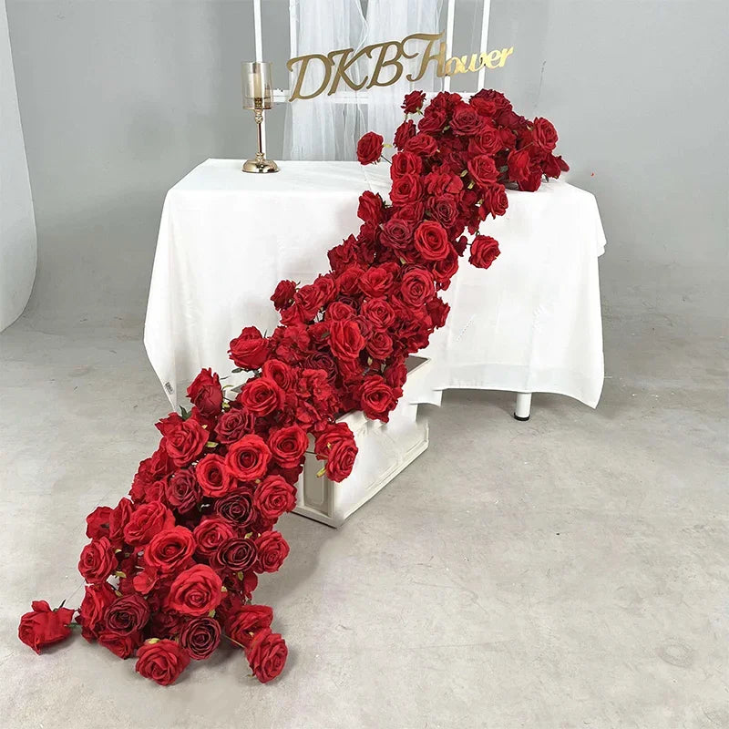 2m red rose Artificial Green Plants Flower Row Runner Wedding Backdrop center Flower ball Decor Floral Wall Party showcase Props