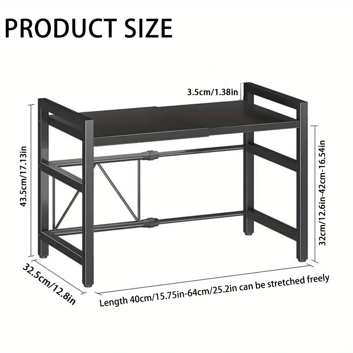 Expandable Microwave Shelf, Microwave Holder with 6 Hooks, Kitchen Storage Rack, Microwave Baking Rack, Extendable 40-64cm