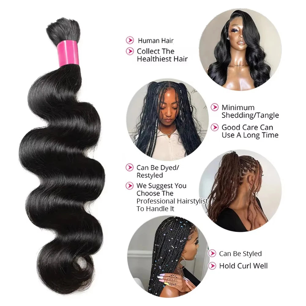 Boho Braids Human Hair Bulk Raw Hair Human Hair Body Wave Bulk Braiding Hair 100g Human Hair Extensions For Boho Braiding
