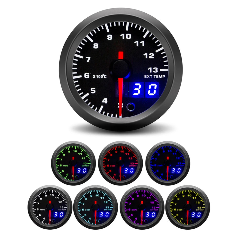 52mm Tachometer PRM Boost Gauge Water Temp Oil Temp Oil Press Voltmeter EGT Gauge AFR Gauge 7 Colors LED Dual Display Car Gauge