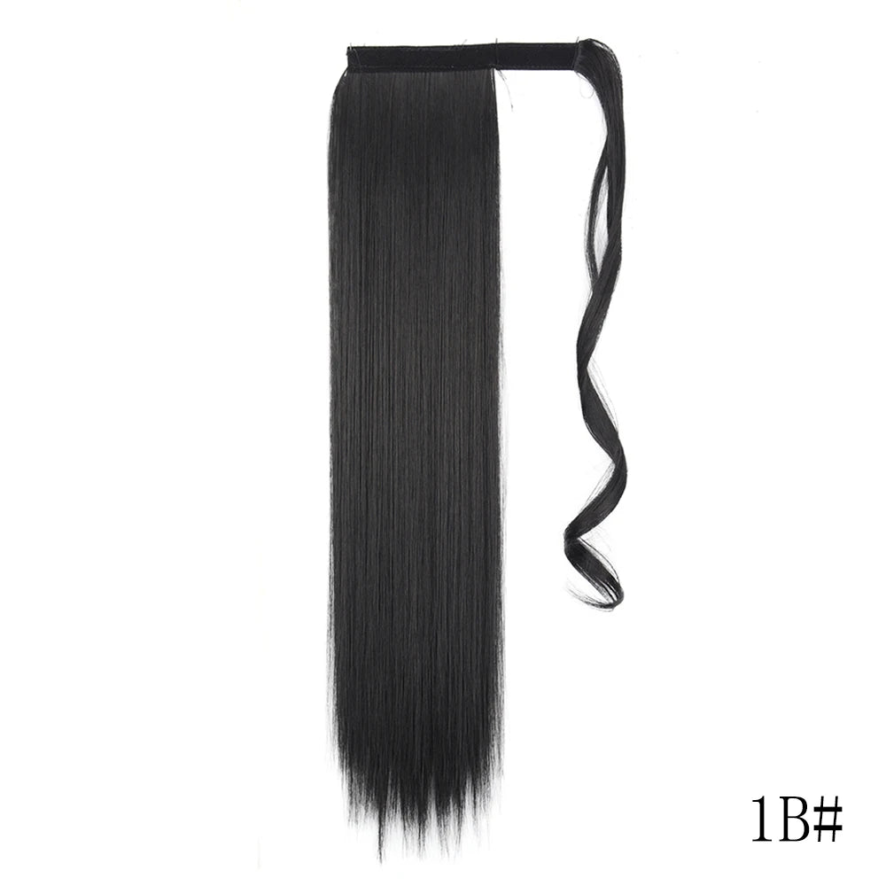 LISI GIRL Synthetic Hair 22''34'' Long Straight Ponytail Wrap Around Ponytail Clip in Hair Extensions Black Hairpiece Headwear