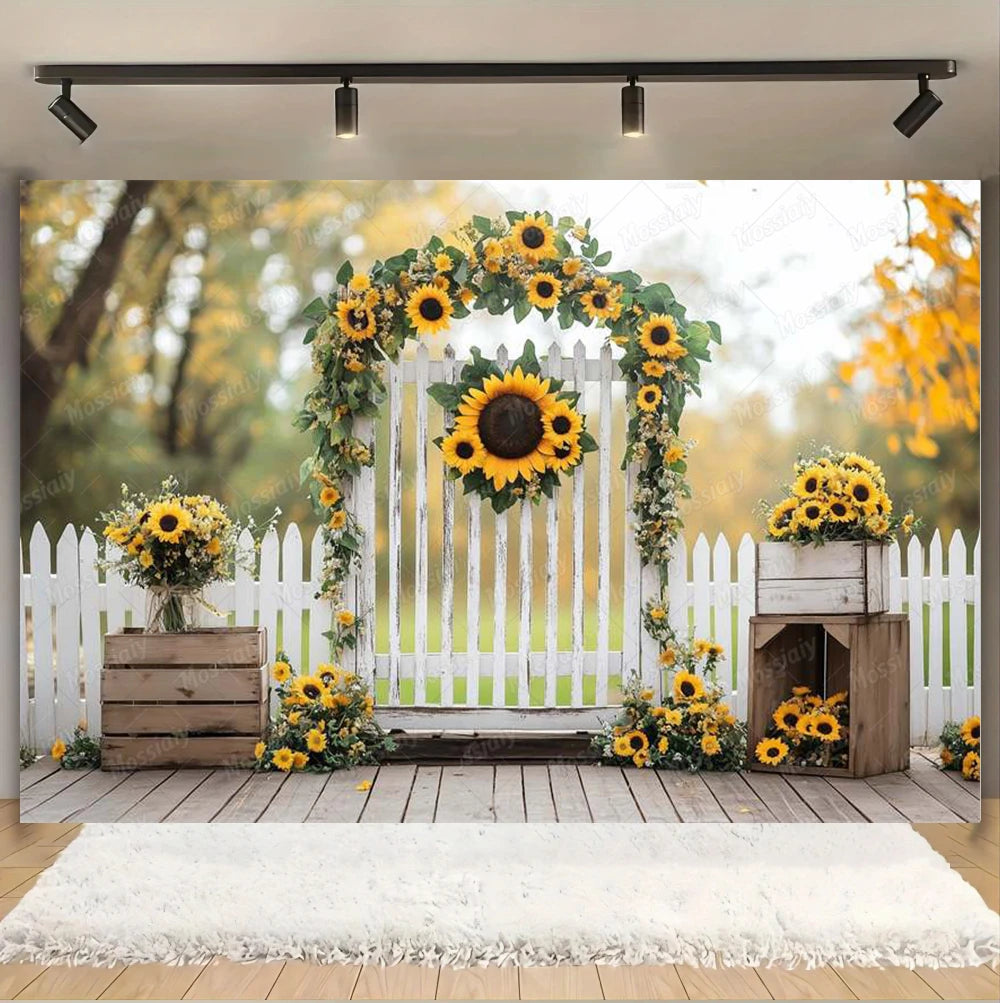 Sunflower Backdrop Photography Yellow Flower Wall Bee Garden Autumn Baby Shower Portrait Wedding Birthday Background Photo Props