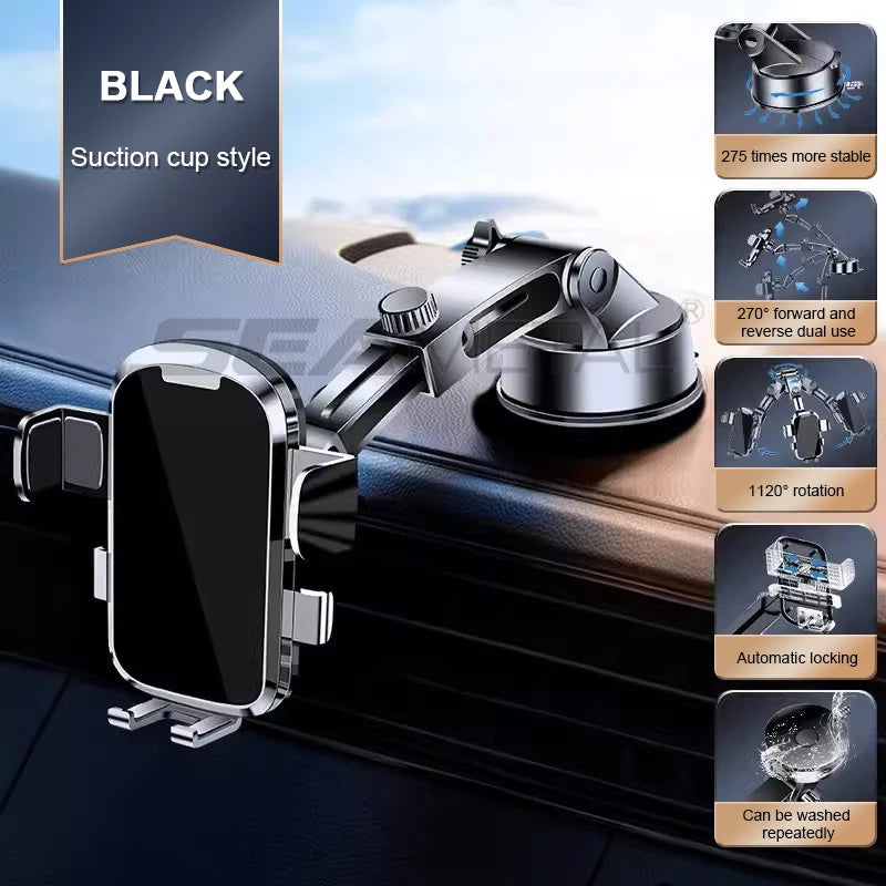 SEAMETAL Dashboard Phone Holder for Car Stable Suction Cup Scalable Car Phone Mount 360-Degree Rotation Auto Navigation Holder