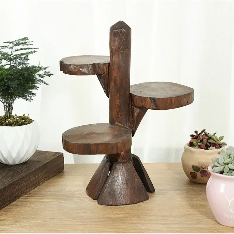 Thai Wood Plant Frame, Multi-layer Succulent Display Rack, Handmade Desktop Shelf, Durable Green Plant Stand