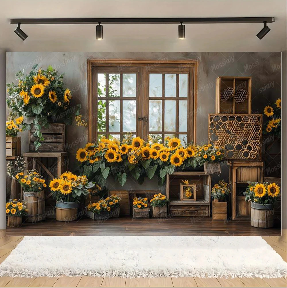 Sunflower Backdrop Photography Yellow Flower Wall Bee Garden Autumn Baby Shower Portrait Wedding Birthday Background Photo Props