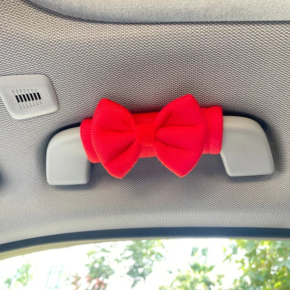 Car Styling Roof Armrest Covers Cute Bow Tie Soft Suede Protective Cover Car Roof Handle Cover Auto Interior Accessories