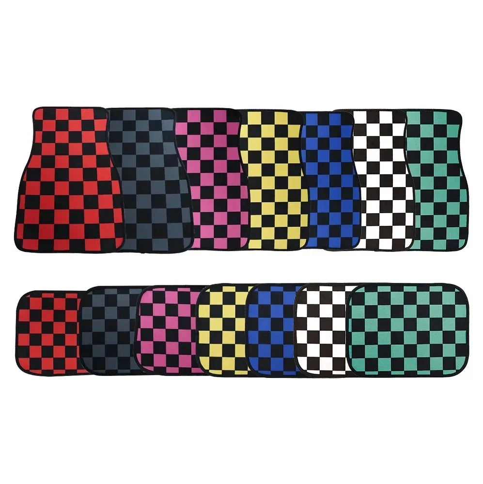 New General JDM Racing Culture Red Grid Car Foot Mat Accessories Classic Carpet Foot Mat 4PCS Foot Mat