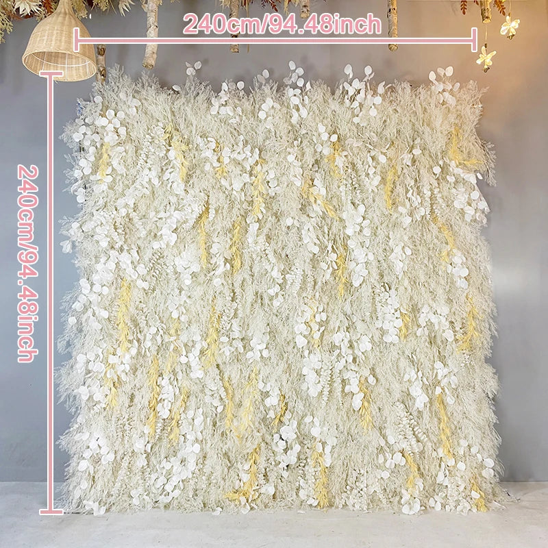 5D White Rose Cloth Flower Wall Artificail Fabric Roll Up Hydrangea Floral Wall Wedding Backdrop Decor Hang Curtain Photo Props