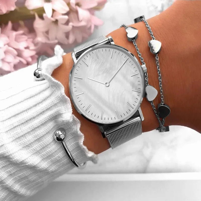 Luxury Brand Watches for Women Fashion Metal Mesh Band Analog Quartz Wristwatch Simple Elegant Ladies Clock Gift Zegarek Damski