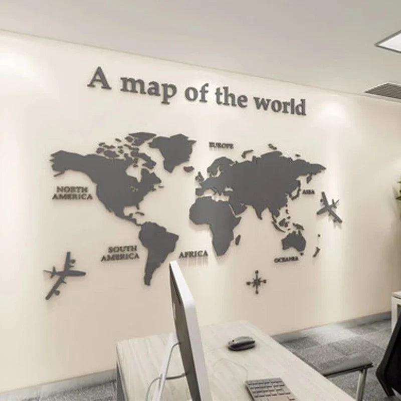 1Pc World Map Wall Stickers Acrylic Creative 3D TV backdrop Wallpaper Decoration Home Living Room Office Interior Decorative