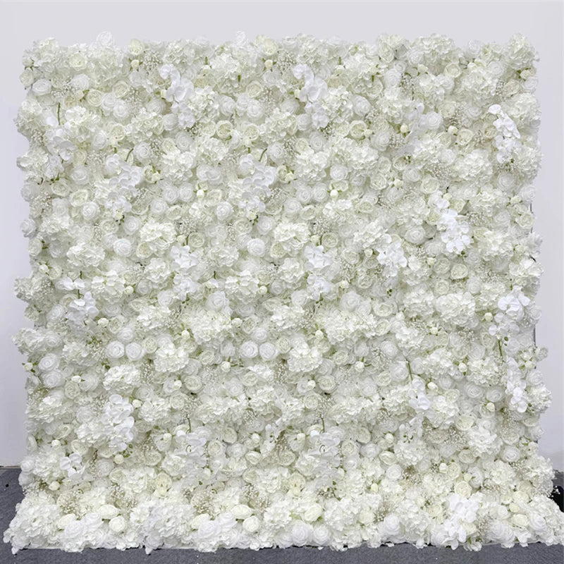 Luxur white Rose Roll Up Cloth 5D Flower Wall Arrangement Wedding Backdrop Decor Hanging Curtain Green Plants Wall Party Props