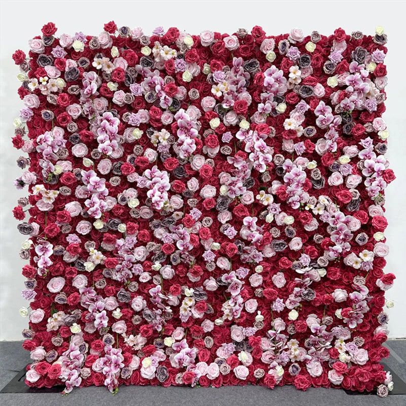 Luxur white Rose Roll Up Cloth 5D Flower Wall Arrangement Wedding Backdrop Decor Hanging Curtain Green Plants Wall Party Props