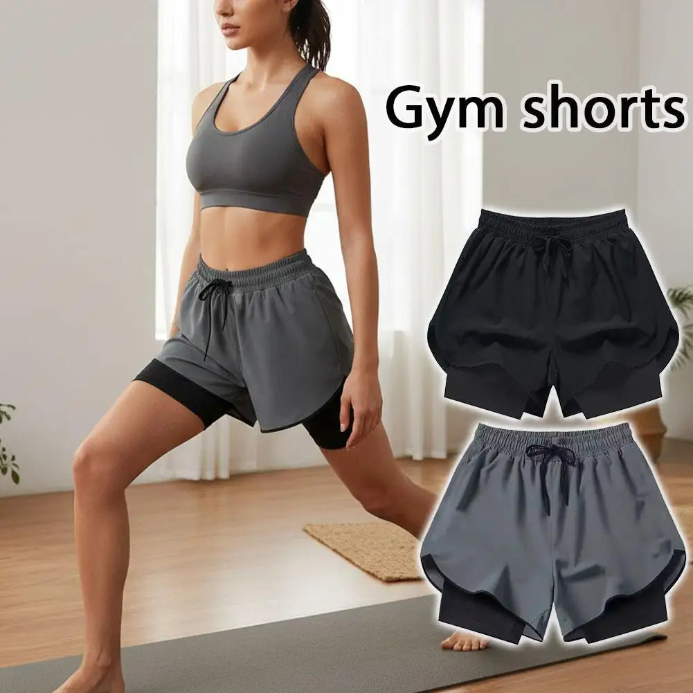 Women's Gym Workout Running 2 in 1 Shorts Summer Athletic Quick Dry Dual-Layered Shorts with Phone Pocket Towel Loop Activewear