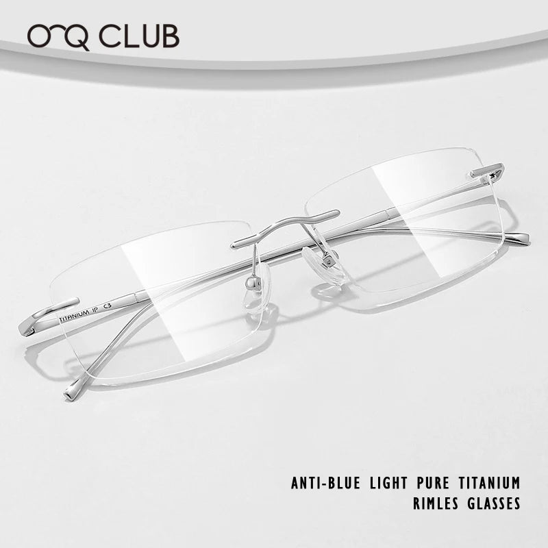O-Q CLUB Ultra-light Titanium Reading Eyeglass Frames Men Fashion Simple Rimless Myopia Glasses Customized Prescription Glasses