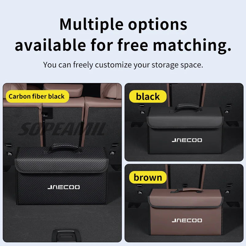 Car Carbon Fiber Leather Storage Box Organizer Large Capacity Foldable Stowing Tidying Bag For Chery Jaecoo J7 J8 Accessories