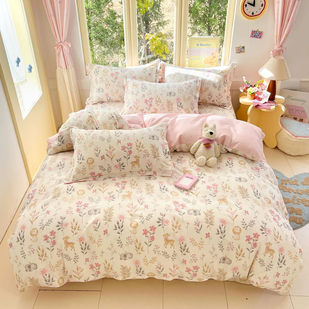 High Quality 100% Cotton Floral Duvet Cover Set Soft Breathable Queen King Bedding Set with Quilt Cover Fitted Sheet Pillowcases