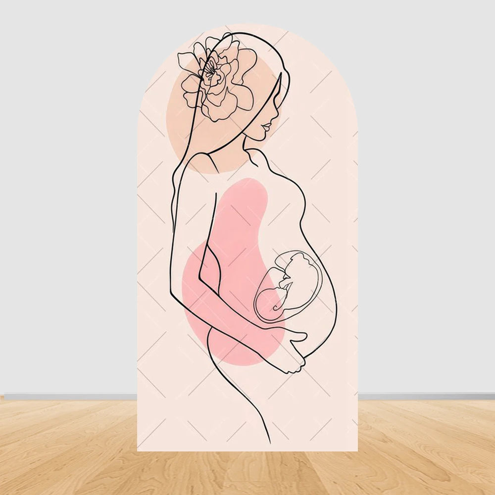 Pregnant Women Theme Arched Elastic Background Cover Welcome Baby Bear Flowers Baby Shower Photography Background Wall Decor