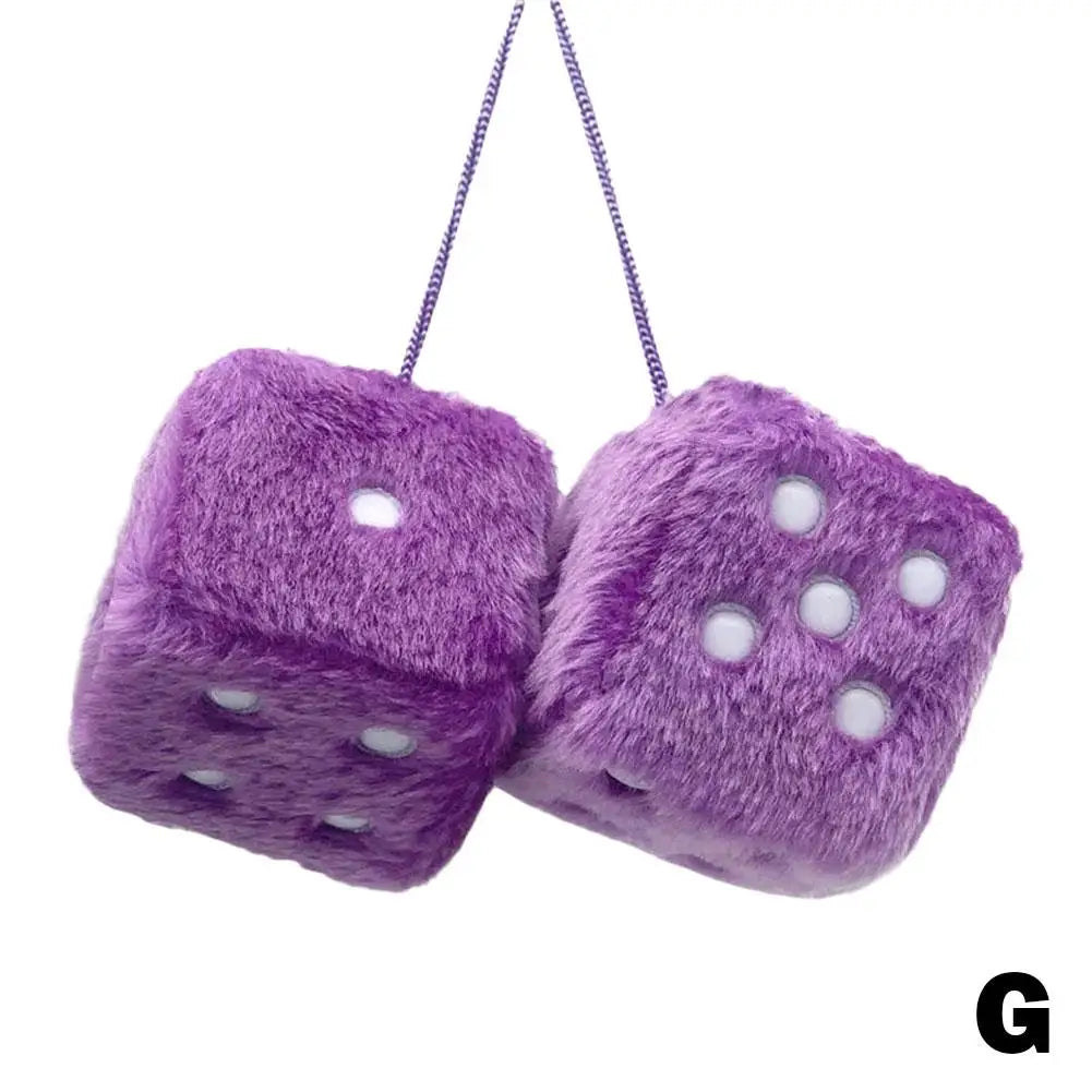 2pcs Big Long Hair Hot Stamping Dot Dice Plush Toy Cube Pendant Car Ornament Sieve Anime Car Decoration Accessories Auto Pendant